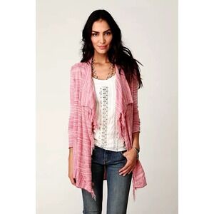 Free People Cardigan Sweater Red Waterfall Fringe Take A Bow‎ Size M